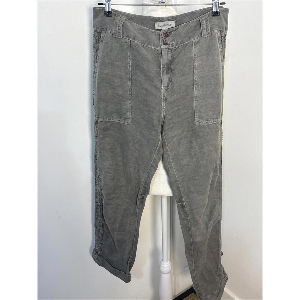 Sundance Women’s Size 8 Linen Cotton Lace Boho Button Up Leg Pants Gray